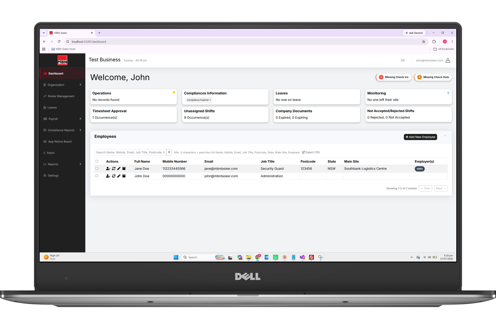 MBN Tasker admin dashboard